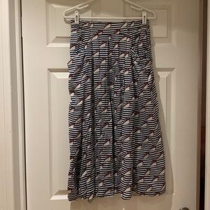 Vintage Striped Midi Skirt with cruise ships